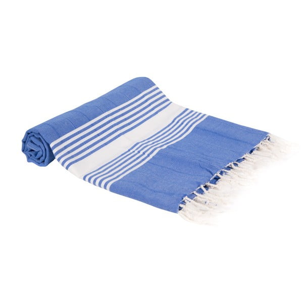 Niebieski ręcznik kąpielowy tkany ręcznie Ivy's Esin, 100x180 cm