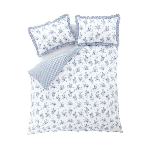 Biało-niebieska pościel dwuosobowa 230x220 cm Lucie Floral Frill – Catherine Lansfield
