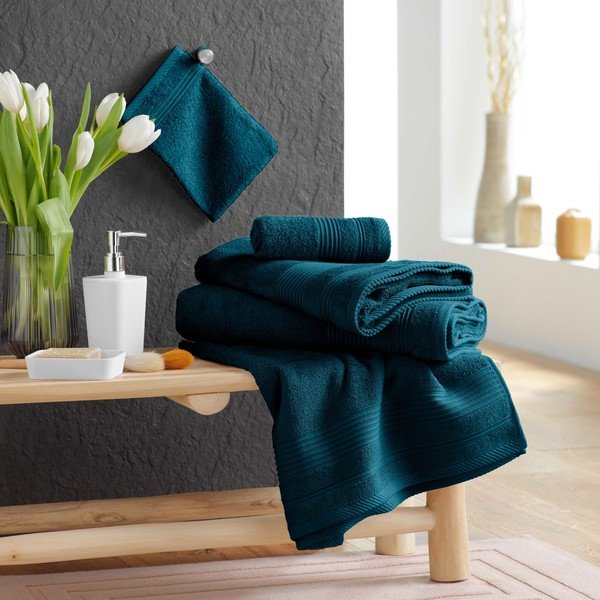 Ciemnoniebieski bawełniany ręcznik frotte 30x50 cm Tendresse – douceur d'intérieur-image-2