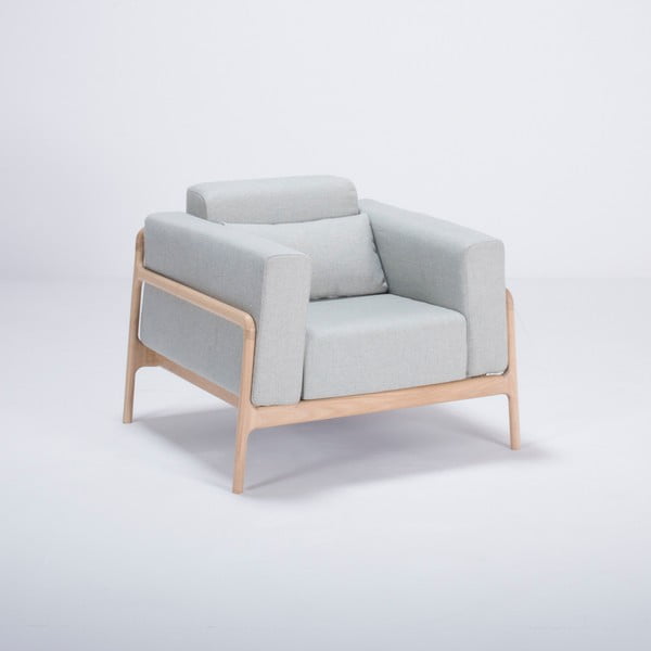 Fotel z konstrukcją z drewna dębowego z niebieskoszarą tekstylną poduszką Gazzda Fawn-image-2