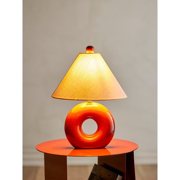 Czerwona/kremowa lampa stołowa ceramiczna z tekstylnym kloszem (wysokość 42 cm) Panja – Bloomingville-image-4