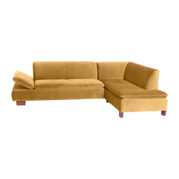 Żółta sofa narożna prawostronna z regulowanym podłokietnikiem Max Winzer Terrence Williams