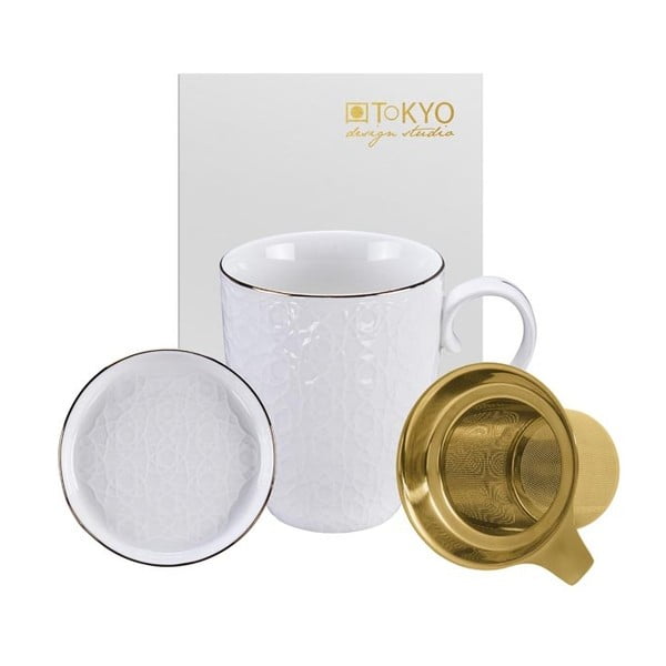 Biały komplet akcesoriów do herbaty Tokyo Design Studio Nippon Stripe, 380 ml