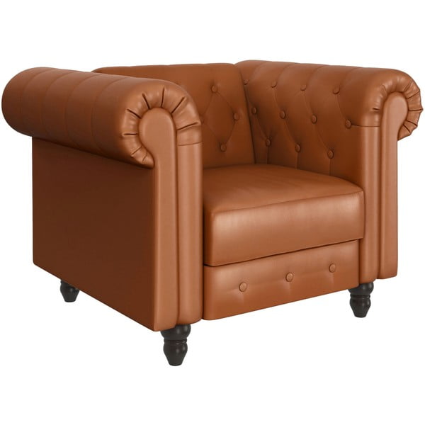 Koniakowy fotel typu chesterfield z imitacji skóry Felix – Støraa