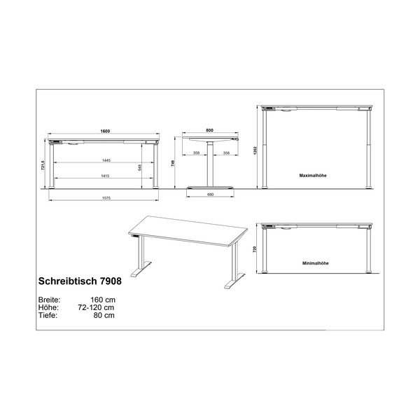 Biurko z regulowaną wysokością z elektryczną regulacją wysokości z blatem w dekorze dębu 80x160 cm Jet – Germania-image-3