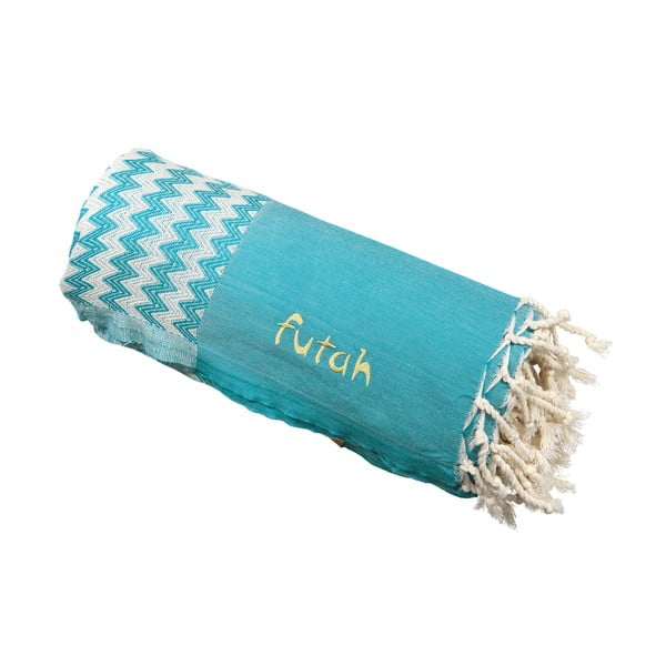 Niebieski bawełniany ręcznik plażowy Futah Salgados, 190x190 cm