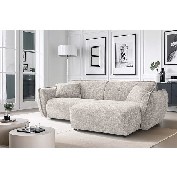 Beżowy narożnik z tkaniny szenilowej (prawostronny/z szezlongiem) Nelia – Ropez-image-1