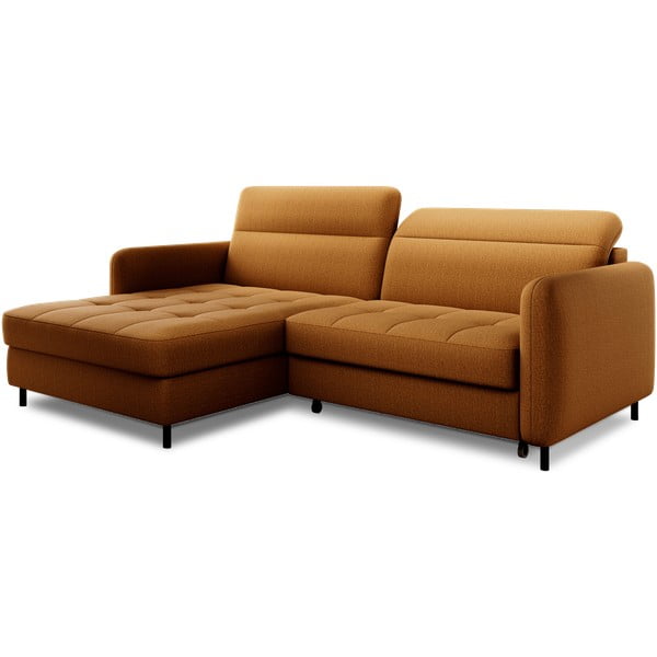 Żółty aksamitny rozkładany/ze schowkiem narożnik (lewostronny/z szezlongiem) Gomsi – ELTAP-image-2