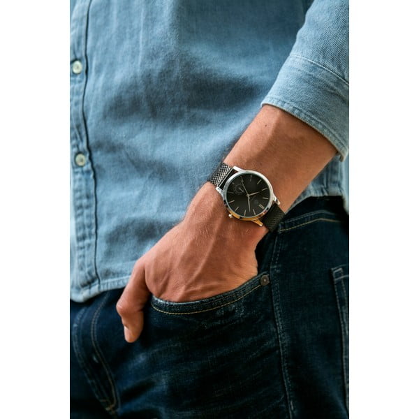 Zegarek męski z paskiem ze stali nierdzewnej w kolorze czarnym Paul McNeal Cassio-image-1