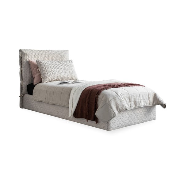 Beżowe tapicerowane łóżko jednoosobowe ze schowkiem i stelażem 90x200 cm Sleepy Luna – Miuform