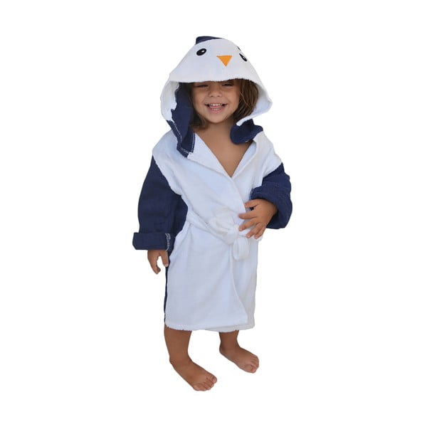 Biało-niebieski bawełniany szlafrok dziecięcy rozmiar S Penguin – Rocket Baby
