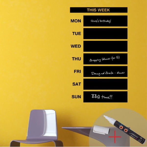 Naklejka ścienna / tablica do pisania Weekly Calendar + biały marker