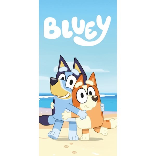 Niebiesko-beżowy bawełniany ręcznik dziecięcy 70x140 cm Bluey "Beach" – Jerry Fabrics