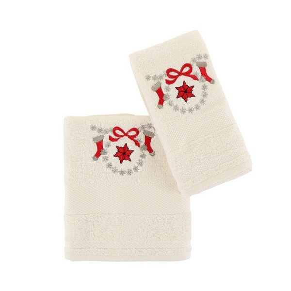 Świąteczny zestaw białego małego i dużego ręcznika Corap