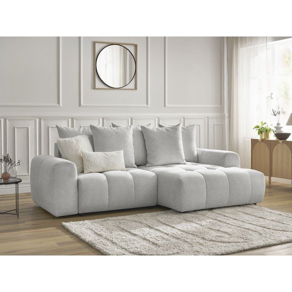 Jasnoszary rozkładany narożnik z tkaniny szenilowej ze schowkiem (prawostronny/z szezlongiem) Roxelane – Bobochic Paris-image-4