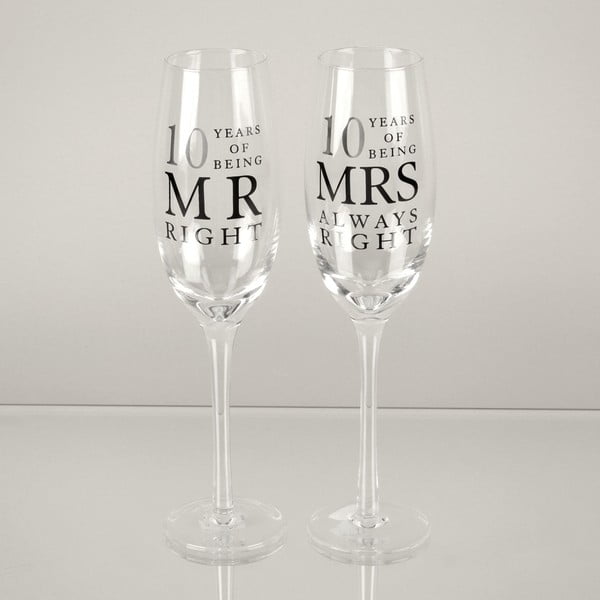 Zestaw 2 kieliszków do szampana z okazji 10 rocznicy ślubu Amore Mrs. Always Right, 180 ml