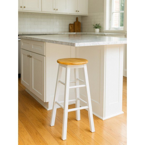 Biały/w naturalnym kolorze hoker z litego drewna kauczukowego (wysokość siedziska 74 cm) Chester – Premier Housewares-image-1