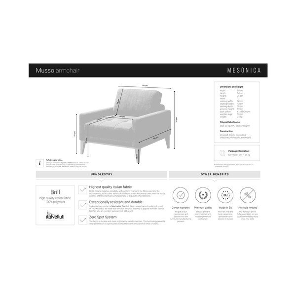 Niebieski fotel z drewnianymi nogami MESONICA Musso Tufted-image-4