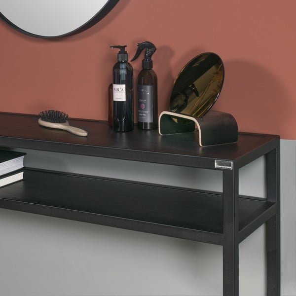 Czarna konsola z blatem z drewna dębowego 30x120 cm Daniël – Spinder Design-image-4