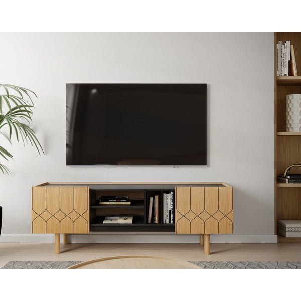 Czarno-naturalna szafka pod TV w dekorze dębu 175x60 cm Porto – Woodman-image-1