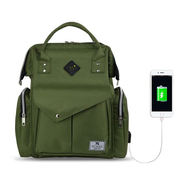 Zielony plecak dla mam z USB My Valice HAPPY MOM Baby Care Backpack-image-1
