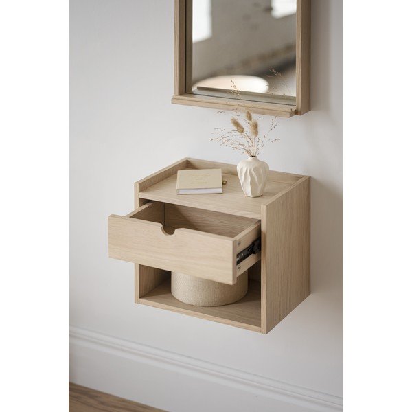 Naturalna szafka nocna z litego drewna dębowego wisząca/z półką Hillmond – Rowico-image-4