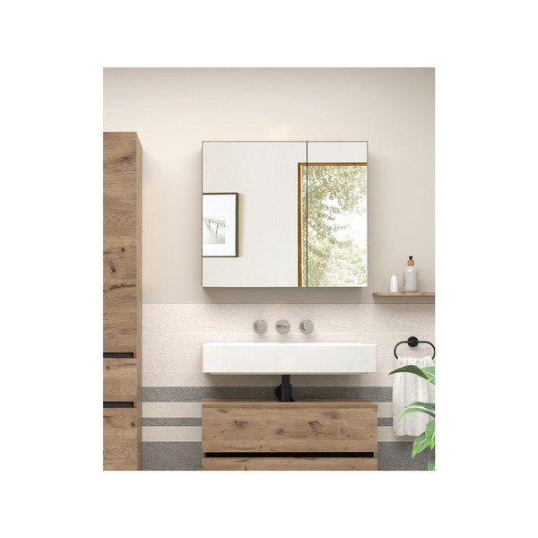 Wisząca szafka łazienkowa z lustrem w dekorze dębu 80x70 cm Wisla – Støraa-image-3