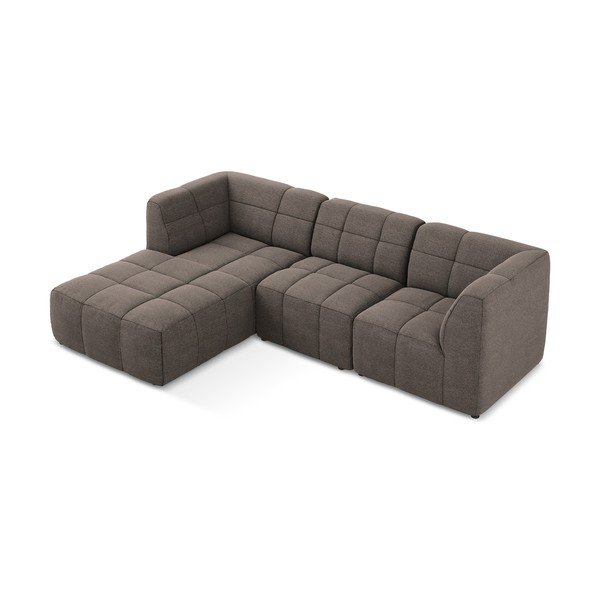 Brązowy narożnik z materiału bouclé (lewostronny/z szezlongiem) Aloha – Makamii-image-3