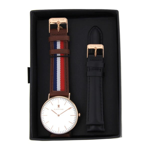 Komplet brązowych zegarków męskich z paskami Black Oak Stripe Tricolor 