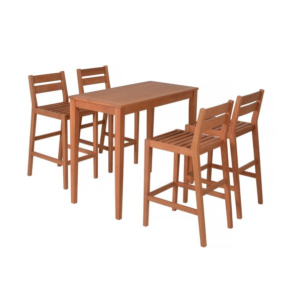 Zestaw ogrodowych mebli barowych z litego drewna eukaliptusowego dla 4 osób Maine – Garden Pleasure