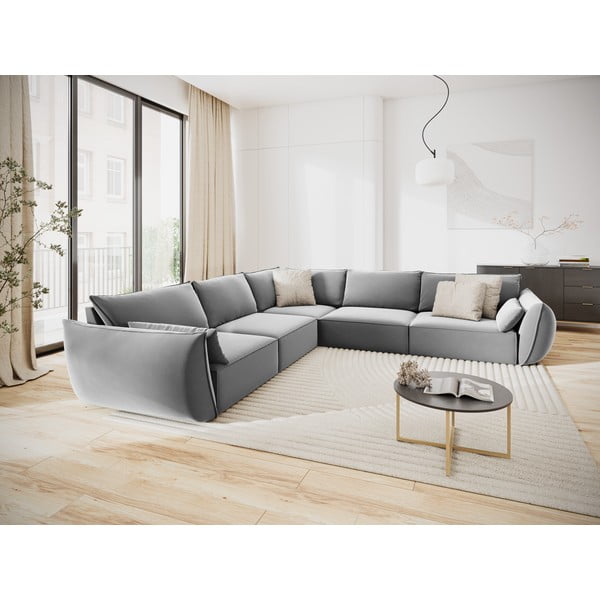 Jasnoszary aksamitny narożnik Vanda – Mazzini Sofas-image-1