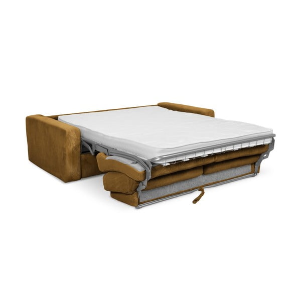 Musztardowa sztruksowa rozkładana sofa 195 cm Nona – Makamii-image-3