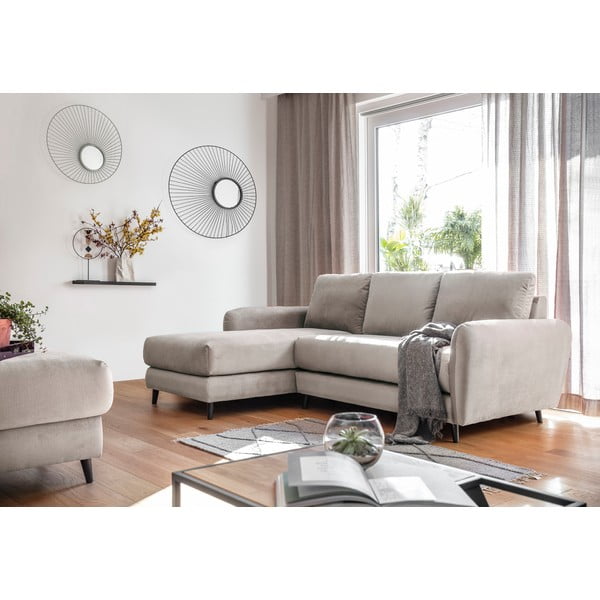 Beżowy aksamitny narożnik z podnóżkiem Miuform Cosy Claire, lewostronny-image-1