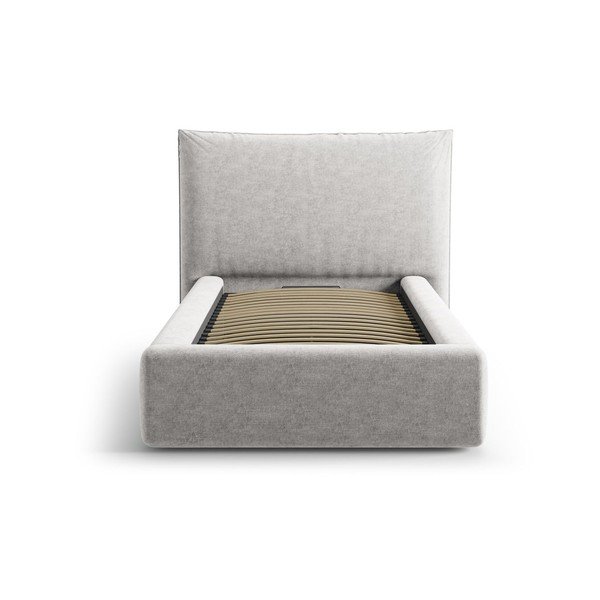 Jasnoszare tapicerowane łóżko jednoosobowe ze schowkiem i stelażem 90x200 cm Kaelle – Micadoni -image-3