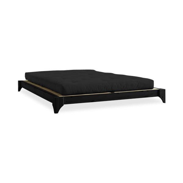 Łóżko dwuosobowe z drewna sosnowego z materacem a tatami Karup Design Elan Comfort Mat Black/Black, 140x200cm,