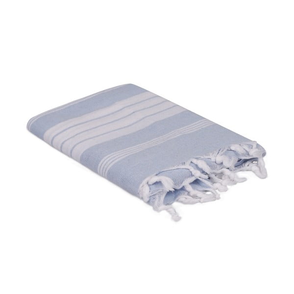 Jasnoniebiesko-biały ręcznik, 170x90 cm