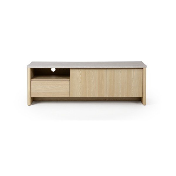 Biała/w jasnym naturalnym kolorze szafka pod TV w dekorze dębu 153x50x45 cm Dore – Marckeric