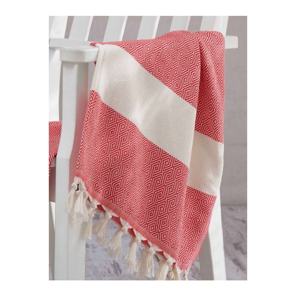 Czerwono-biały ręcznik Hammam Elmas, 100x180 cm