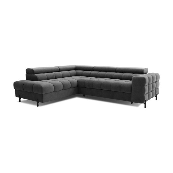 Ciemnoszary aksamitny rozkładany/ze schowkiem narożnik (lewostronny/w kształcie litery L) Ferucce – ELTAP-image-3