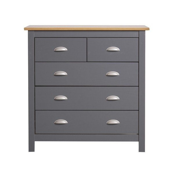 Antracytowoszara komoda z litego drewna sosnowego z 5 szufladami Marckeric Jade