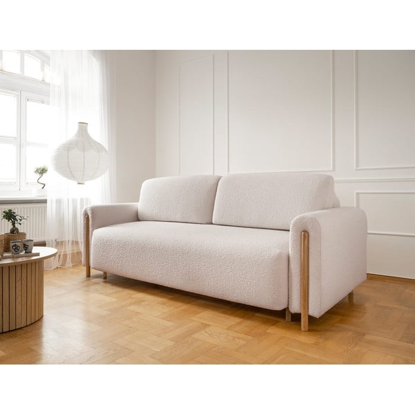 Beżowa/kremowa rozkładana/ze schowkiem sofa z materiału bouclé 244 cm Arcadova – ELTAP-image-3