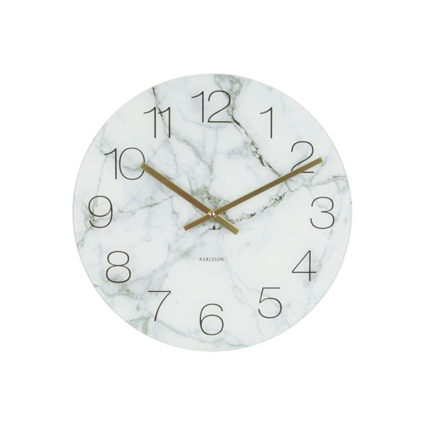 Biały zegar Present Time Glass Marble, ⌀ 17 cm