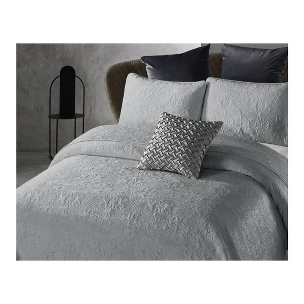 Jasnoszara narzuta z mikroperkalu z poszewką na poduszkę Dreamhouse Velvet Clara, 180x250 cm-image-1