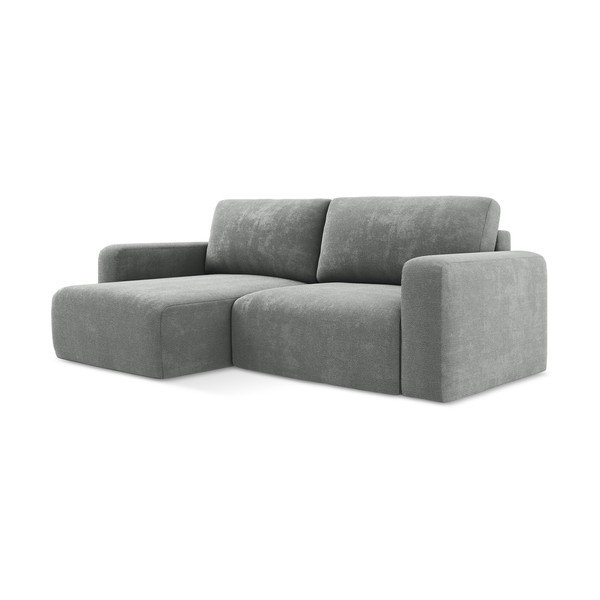 Szary rozkładany/ze schowkiem narożnik z tkaniny szenilowej (lewostronny/z szezlongiem) Kona – Makamii-image-2