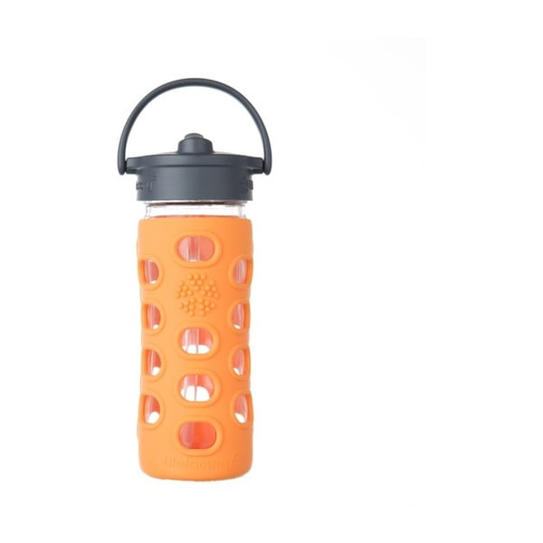Szklana butelka na wodę ze słomką w silikonowym rękawie Lifefactory Orange, 350 ml