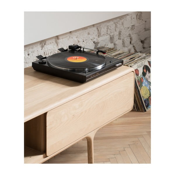 Szafka pod TV z litego drewna dębowego z 2 szufladami Gazzda Fawn-image-1