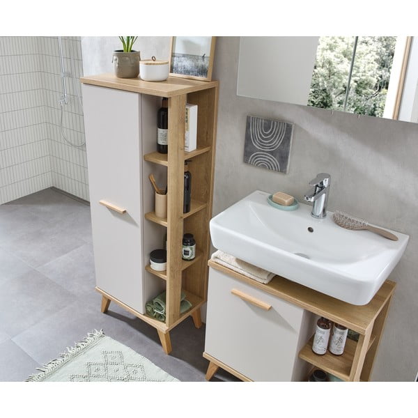 Kremowa szafka pod umywalkę w dekorze dębu 60,5x65 cm Quickset 966 – Pelipal-image-3