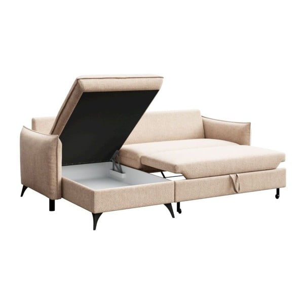 Beżowy rozkładany narożnik ze schowkiem z materiału bouclé (lewostronny/z szezlongiem) Brim – Rodier-image-3