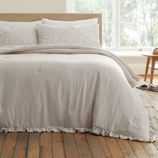 Beżowa narzuta na łóżko dwuosobowe 220x230 cm Soft Washed Frill – Bianca