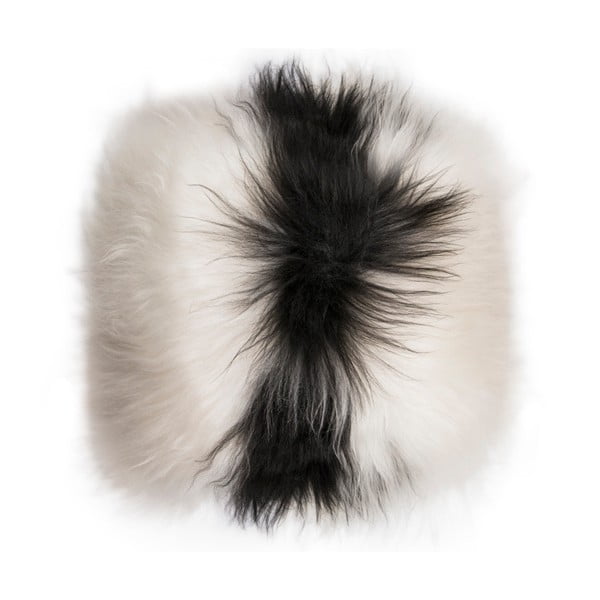 Czarno-biała poduszka futrzana z długim włosiem Spotted, 35x35 cm